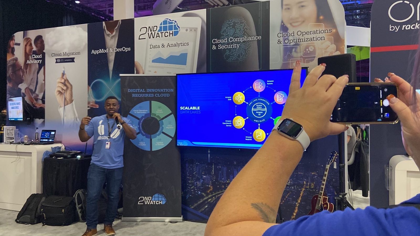 Dibongo Ngoh presenting Data as a Service at the 2nd Watch booth, AWS re:Invent